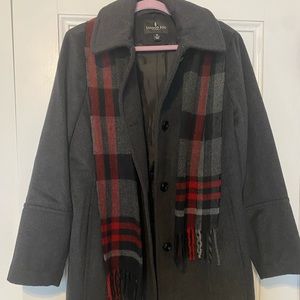FREE SHIPPINGLondonfog gray coat w/removable scarf